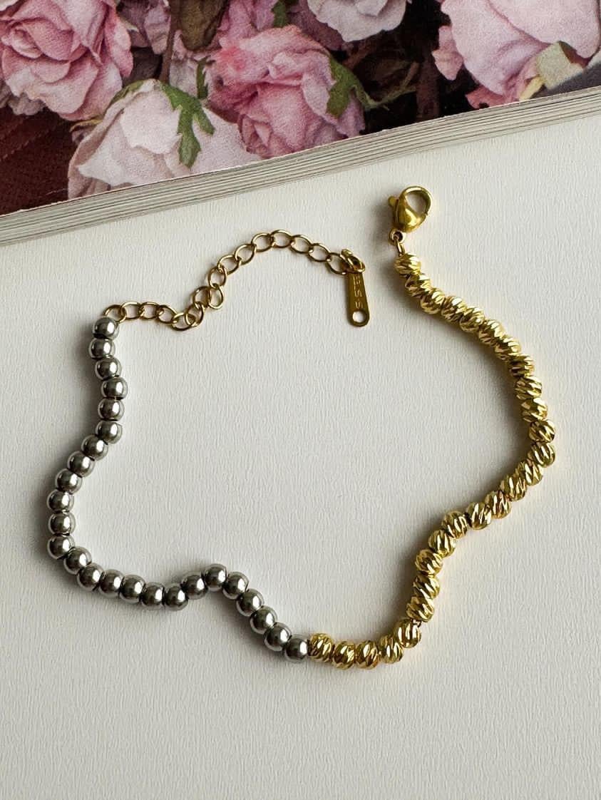 Çelik Gold Gümüş Renk Kombinli Bileklik (21 Cm)