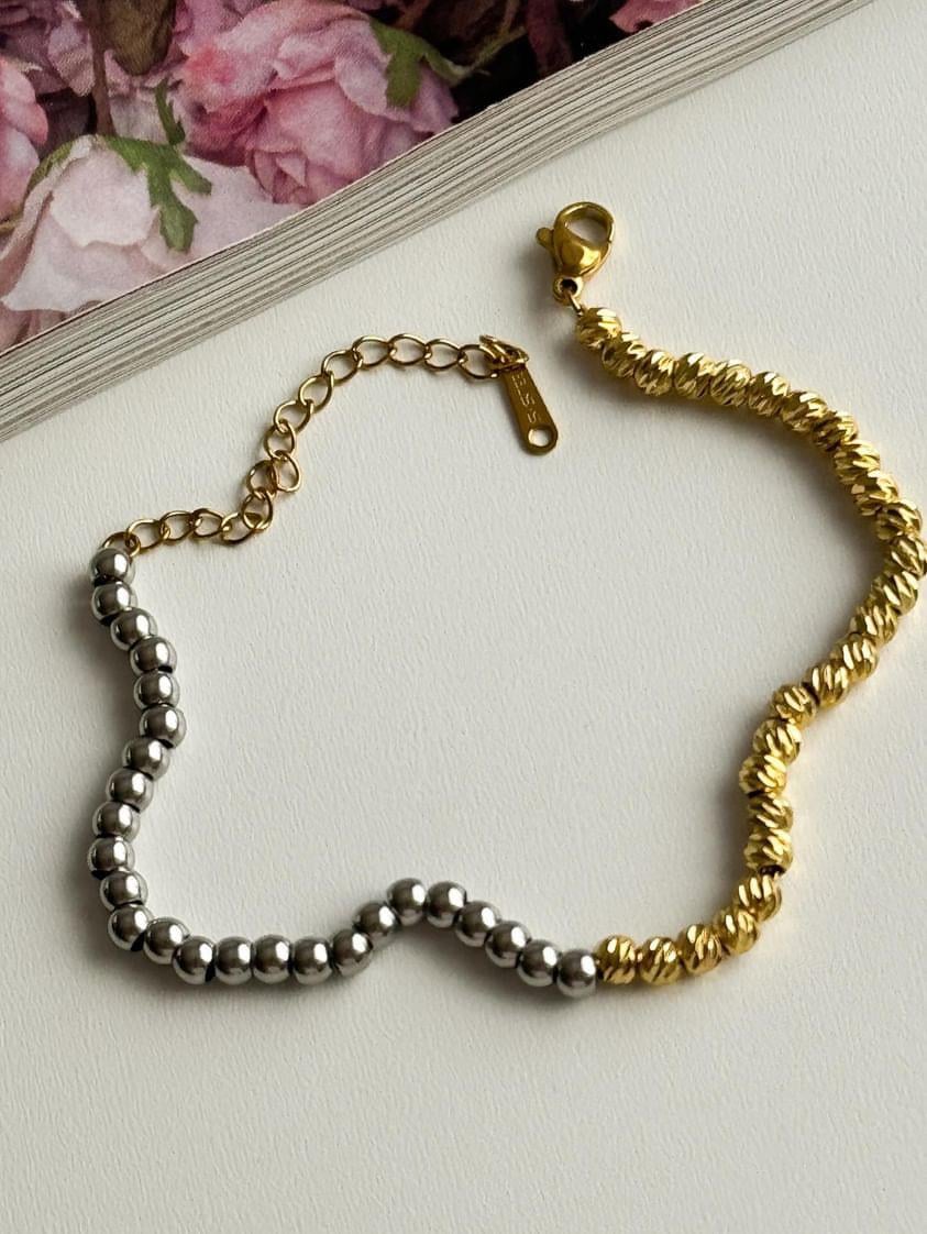 Çelik Gold Gümüş Renk Kombinli Bileklik (21 Cm)