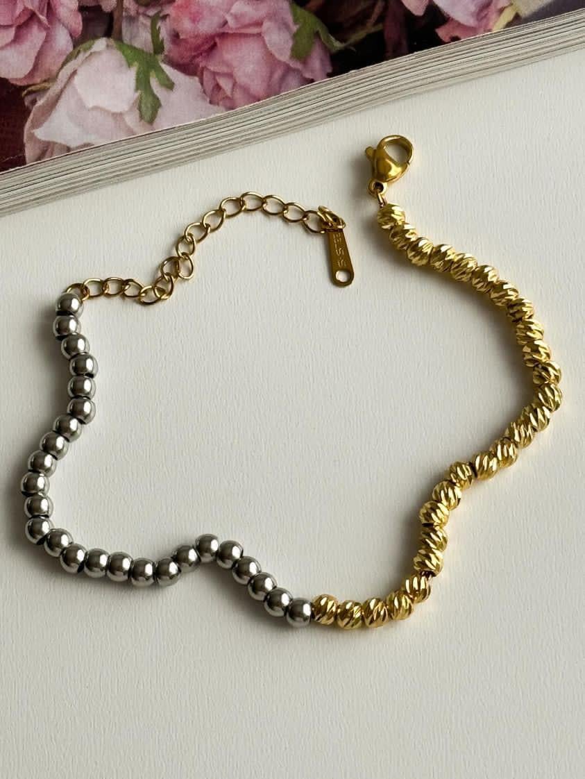 Çelik Gold Gümüş Renk Kombinli Bileklik (21 Cm)