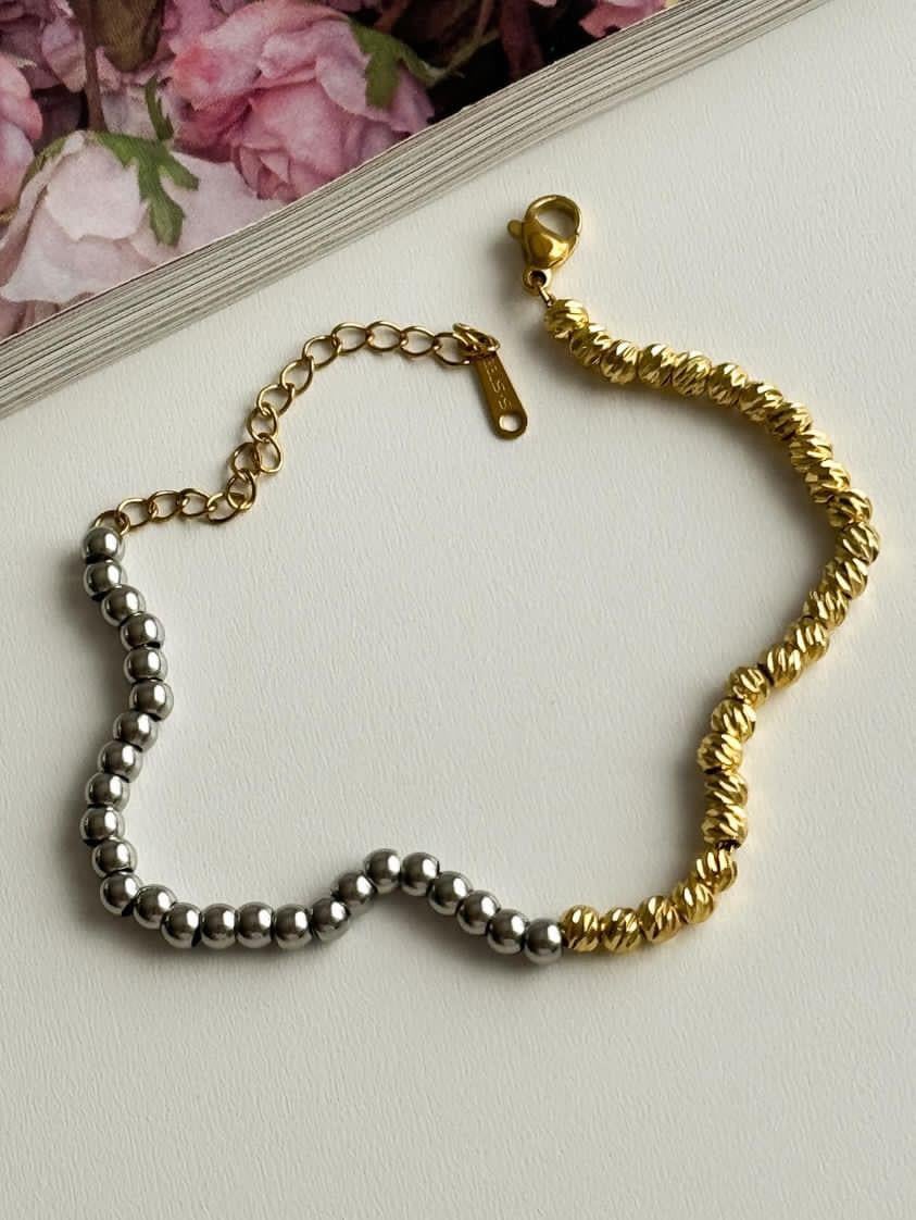 Çelik Gold Gümüş Renk Kombinli Bileklik (21 Cm)