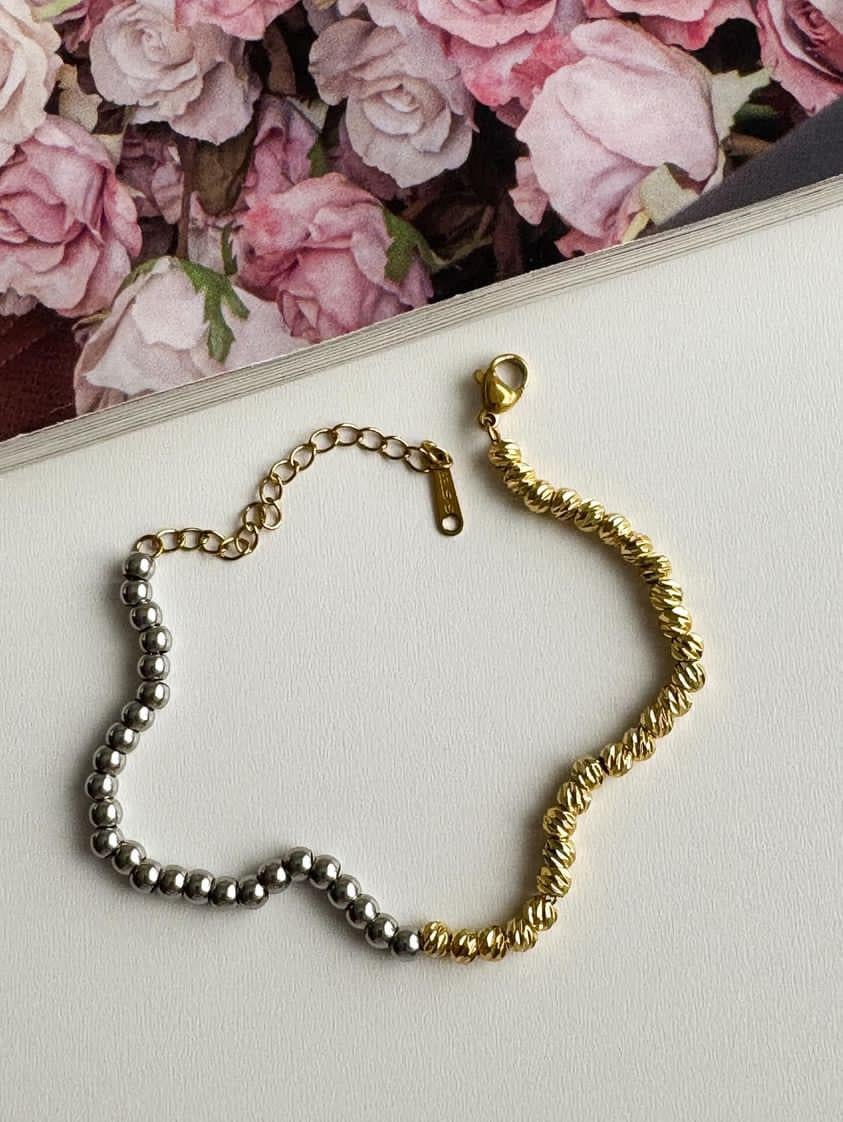 Çelik Gold Gümüş Renk Kombinli Bileklik (21 Cm)