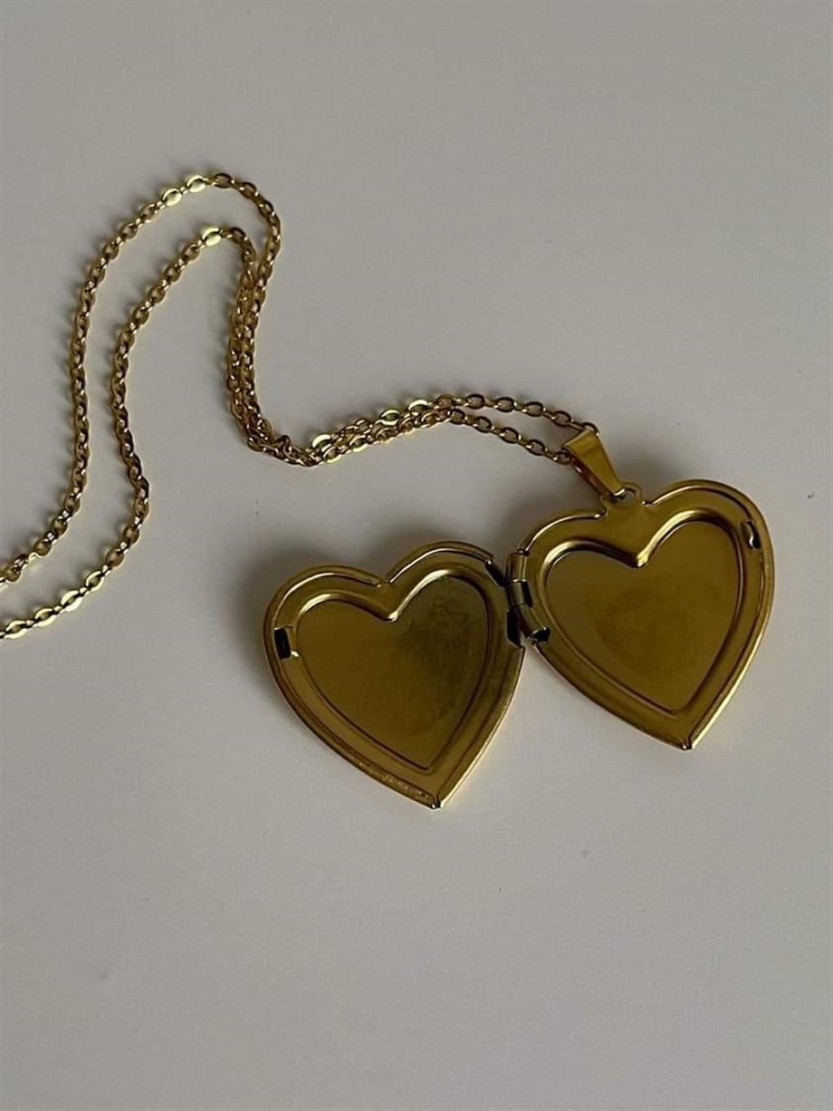Çelik Gold İçi Açılabilir Kalp Kolye (45 Cm)