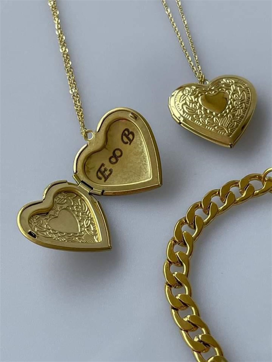 Çelik Gold İçi Açılabilir Kalp Kolye (45 Cm)