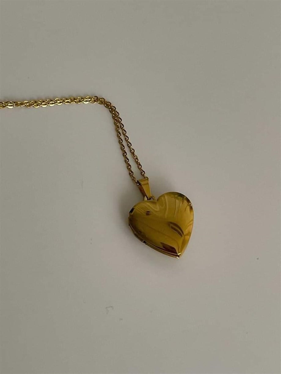 Çelik Gold İçi Açılabilir Kalp Kolye (45 Cm)