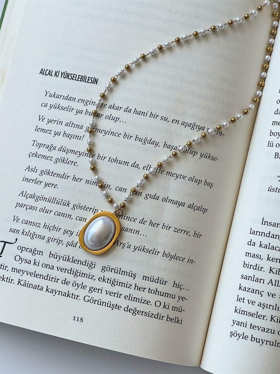 Çelik Gold İnci Detaylı Kolye (47 Cm)