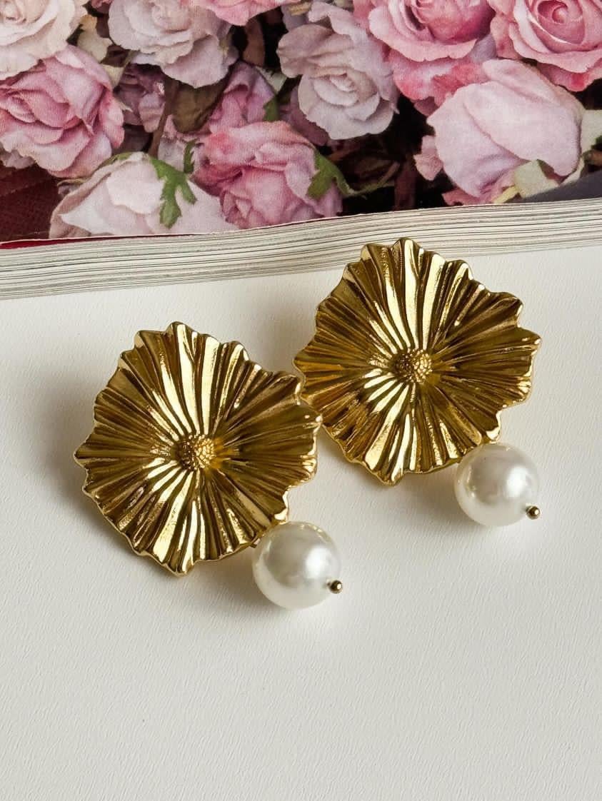 Çelik Gold İncili Diva Küpe (4 Cm)