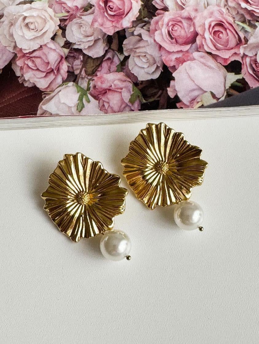 Çelik Gold İncili Diva Küpe (4 Cm)