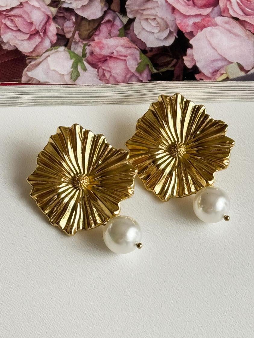 Çelik Gold İncili Diva Küpe (4 Cm)