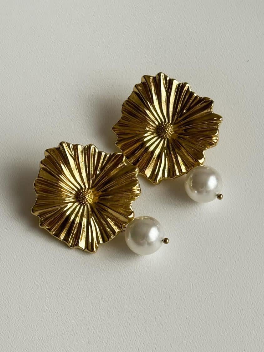 Çelik Gold İncili Diva Küpe (4 Cm)
