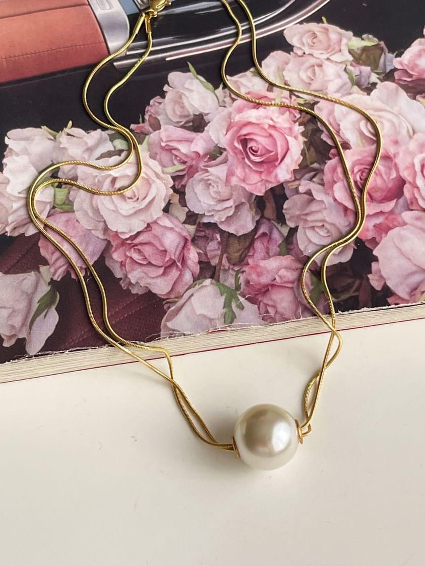 Çelik Gold İncili Kolye (45 Cm)