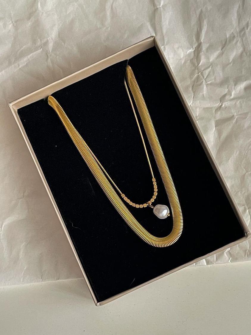 Çelik Gold İncili Kolye (46 Cm)