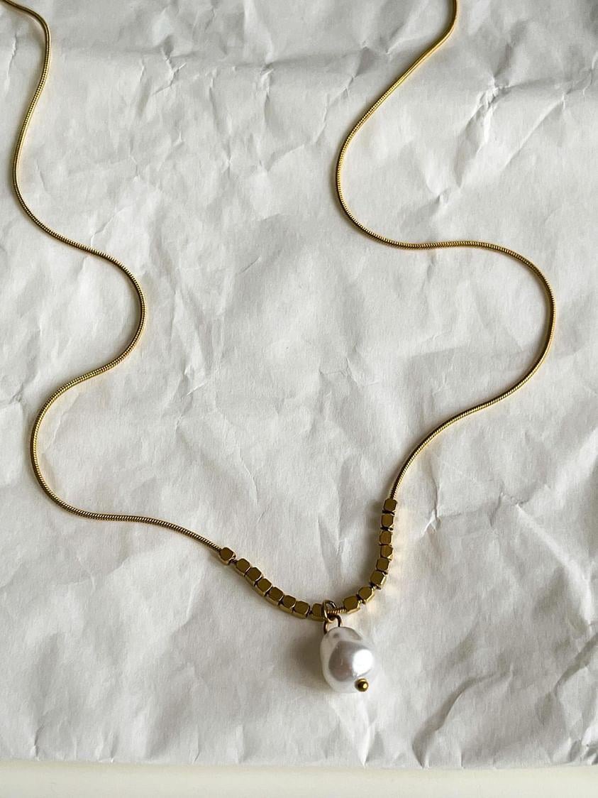 Çelik Gold İncili Kolye (46 Cm)