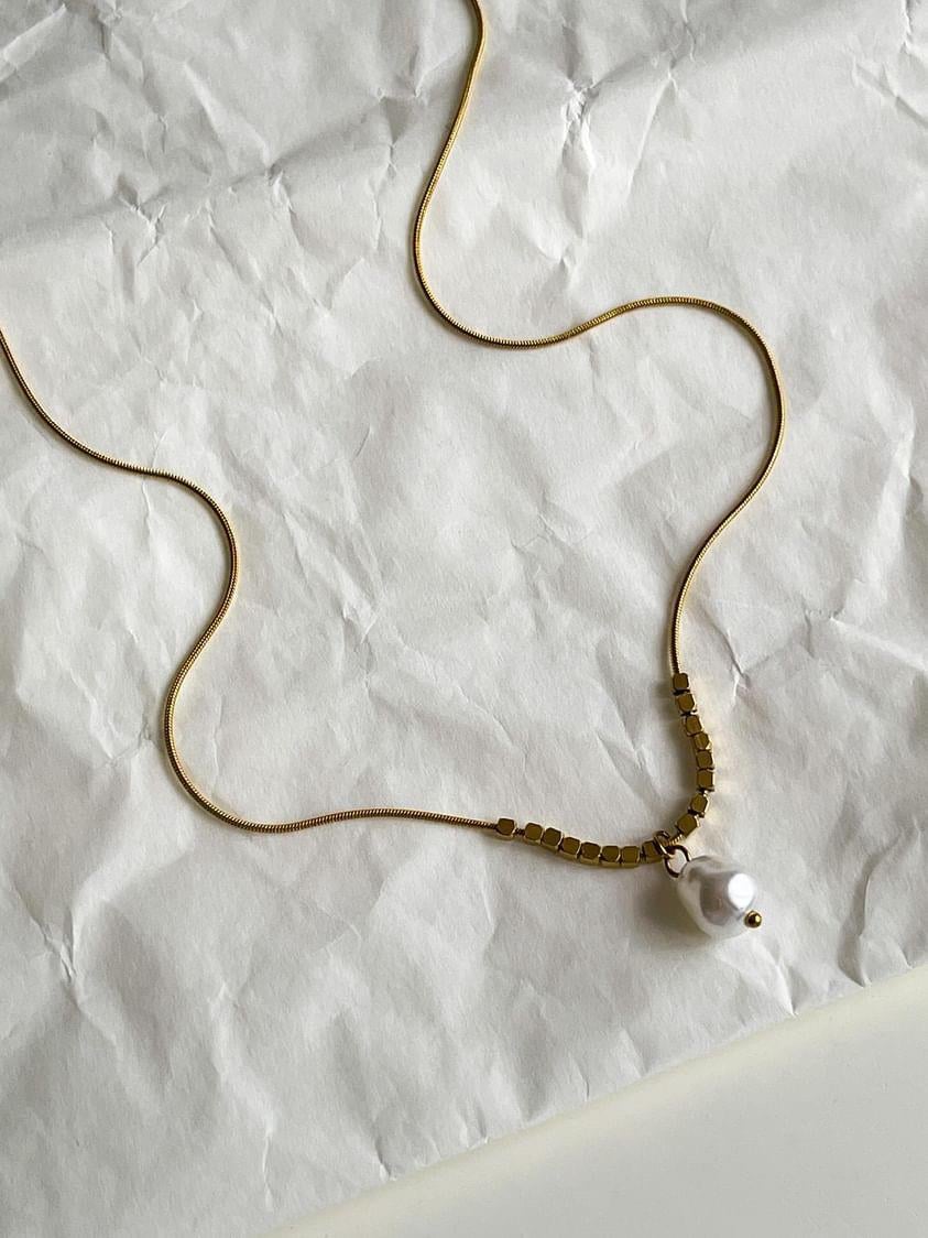 Çelik Gold İncili Kolye (46 Cm)