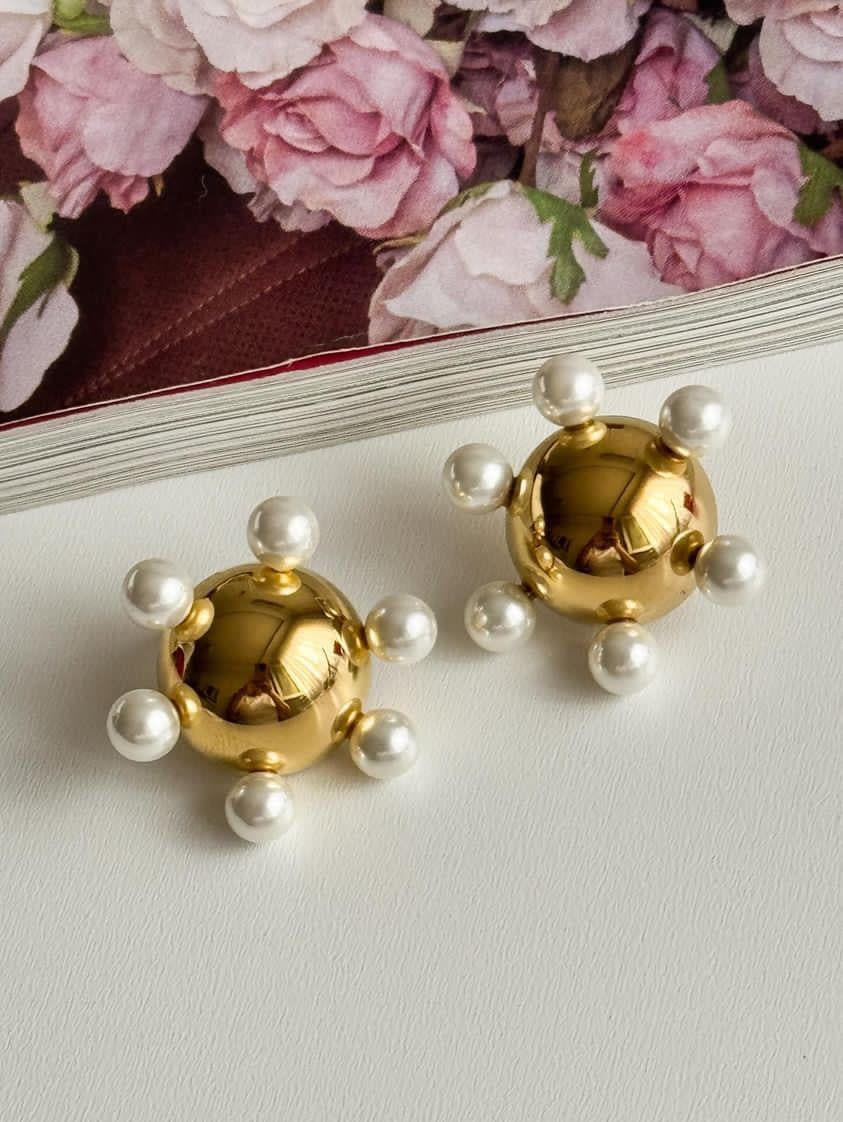Çelik Gold İncili Küpe (2.5 Cm)