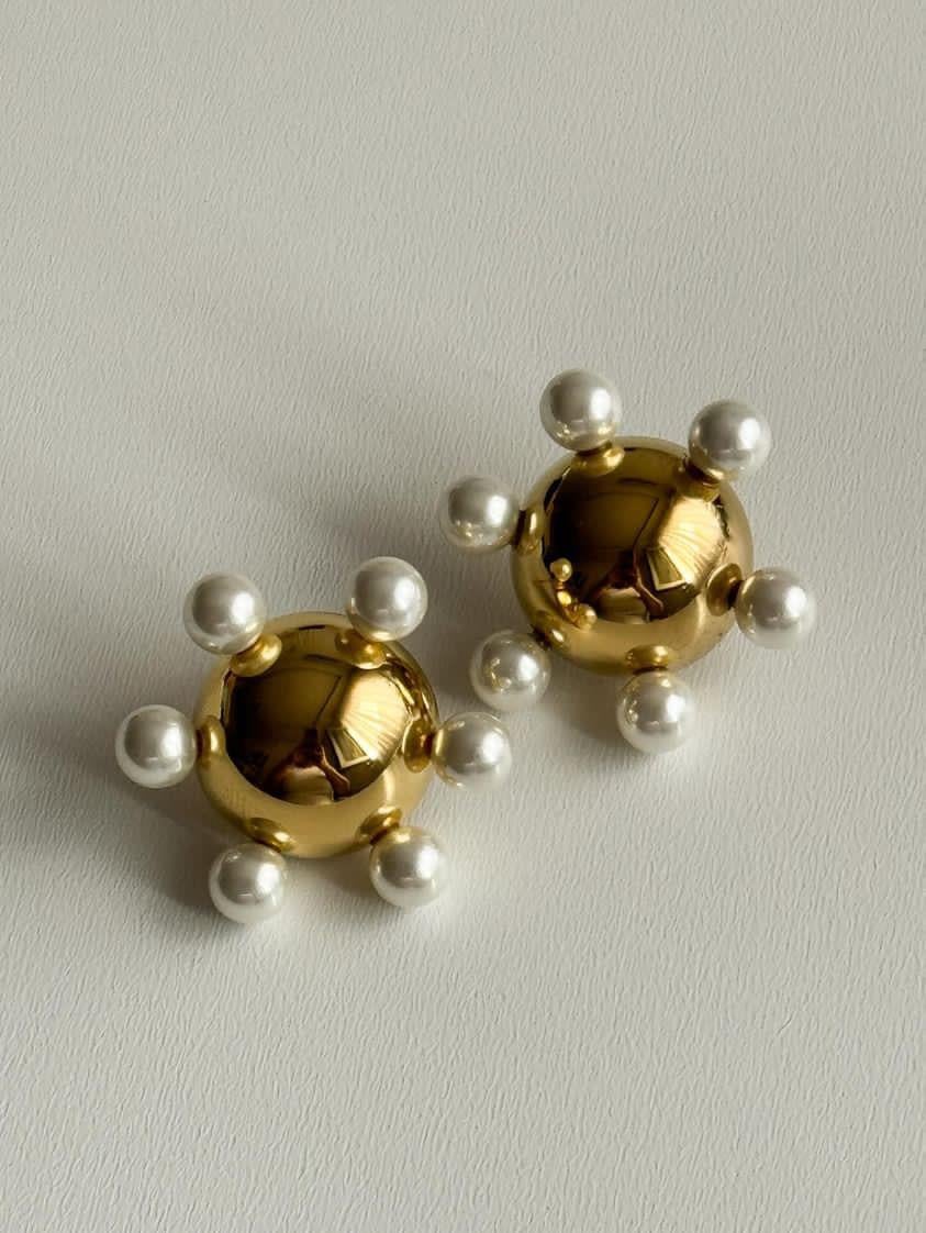 Çelik Gold İncili Küpe (2.5 Cm)