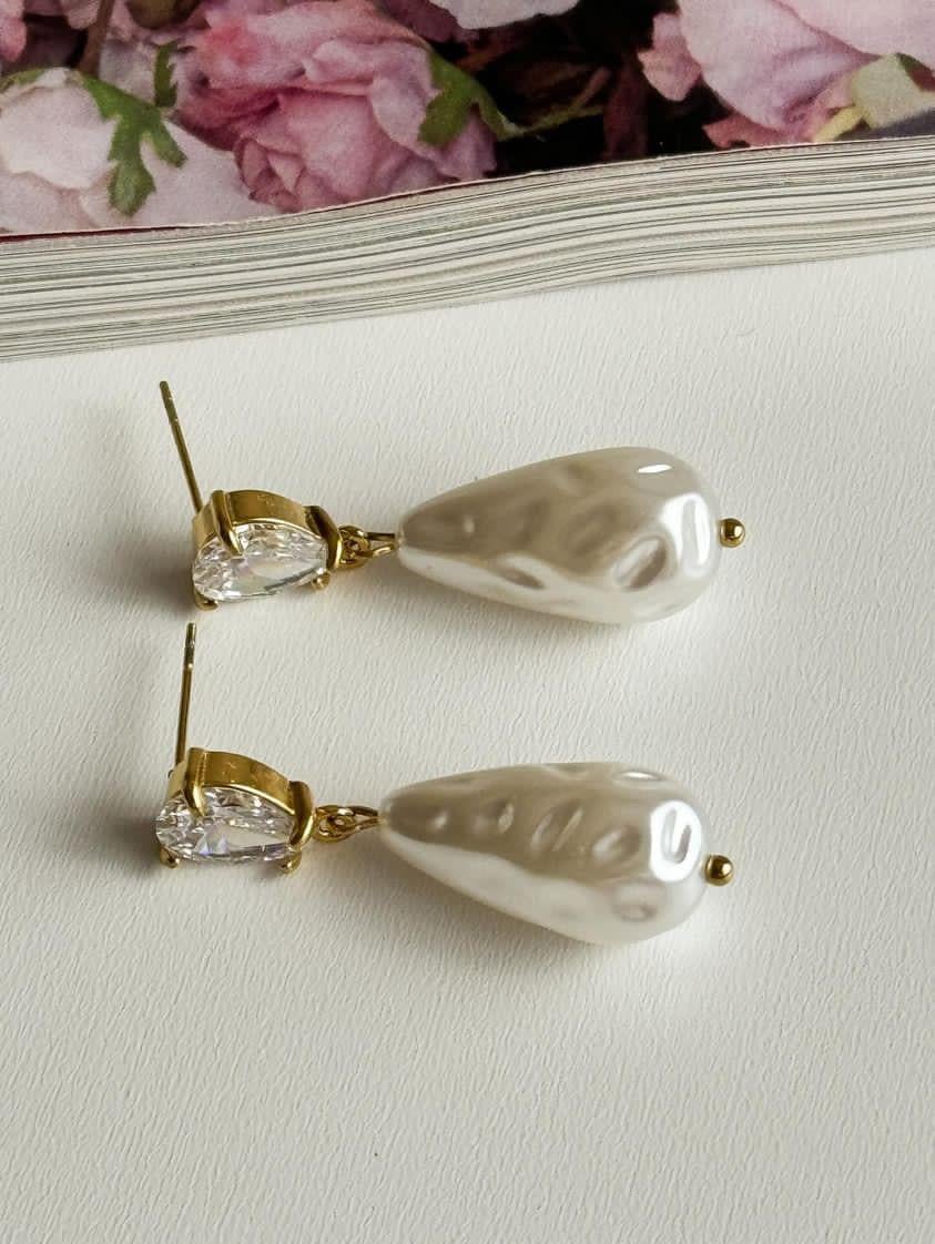Çelik Gold İncili Küpe (3.5 Cm)