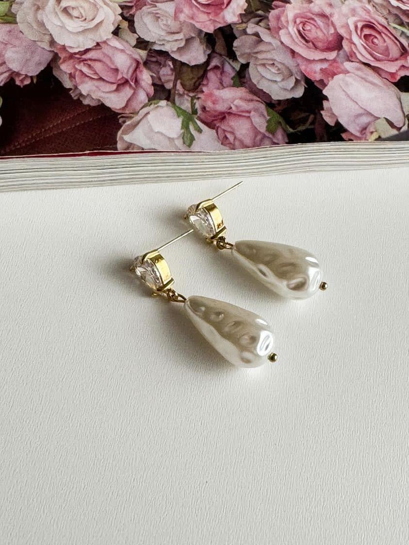 Çelik Gold İncili Küpe (3.5 Cm)