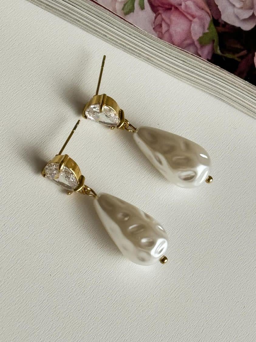 Çelik Gold İncili Küpe (3.5 Cm)