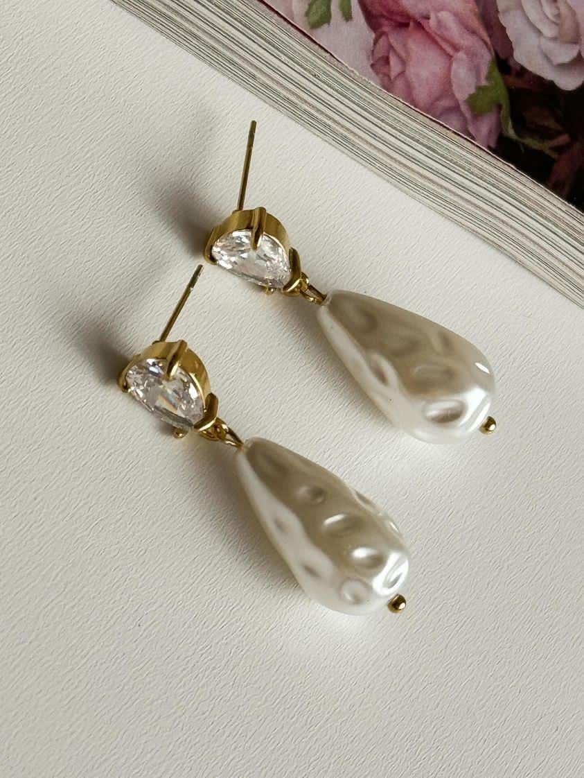 Çelik Gold İncili Küpe (3.5 Cm)