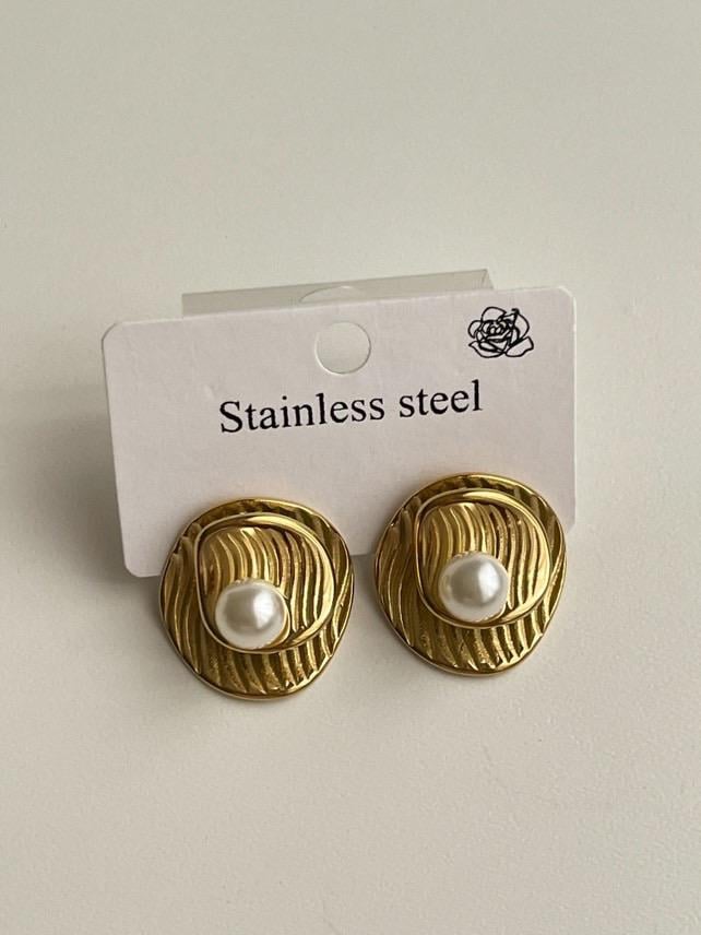 Çelik Gold İncili Midye Küpe (2.10 Cm)