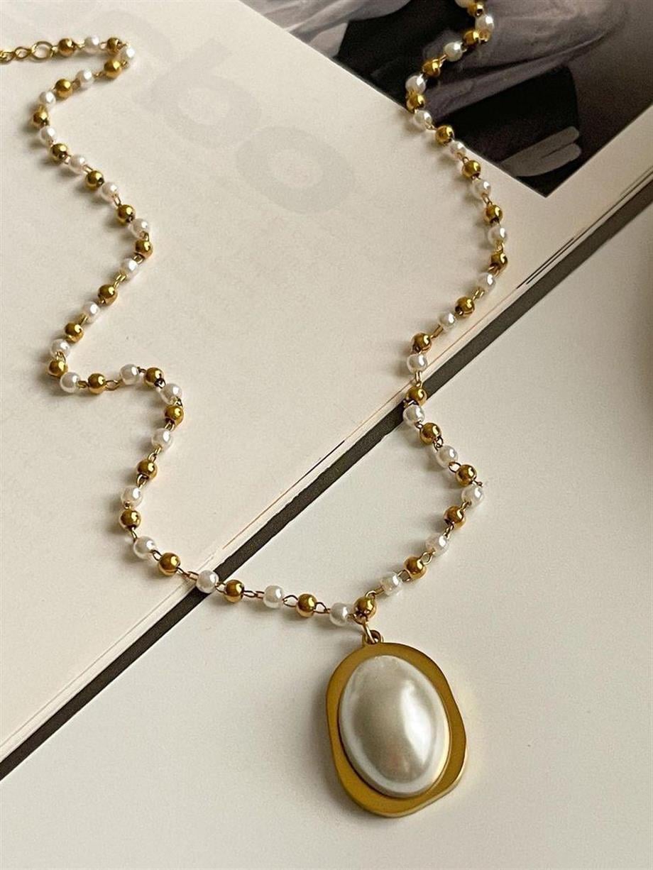 Çelik Gold İncili Sedefli Kolye (47 Cm)