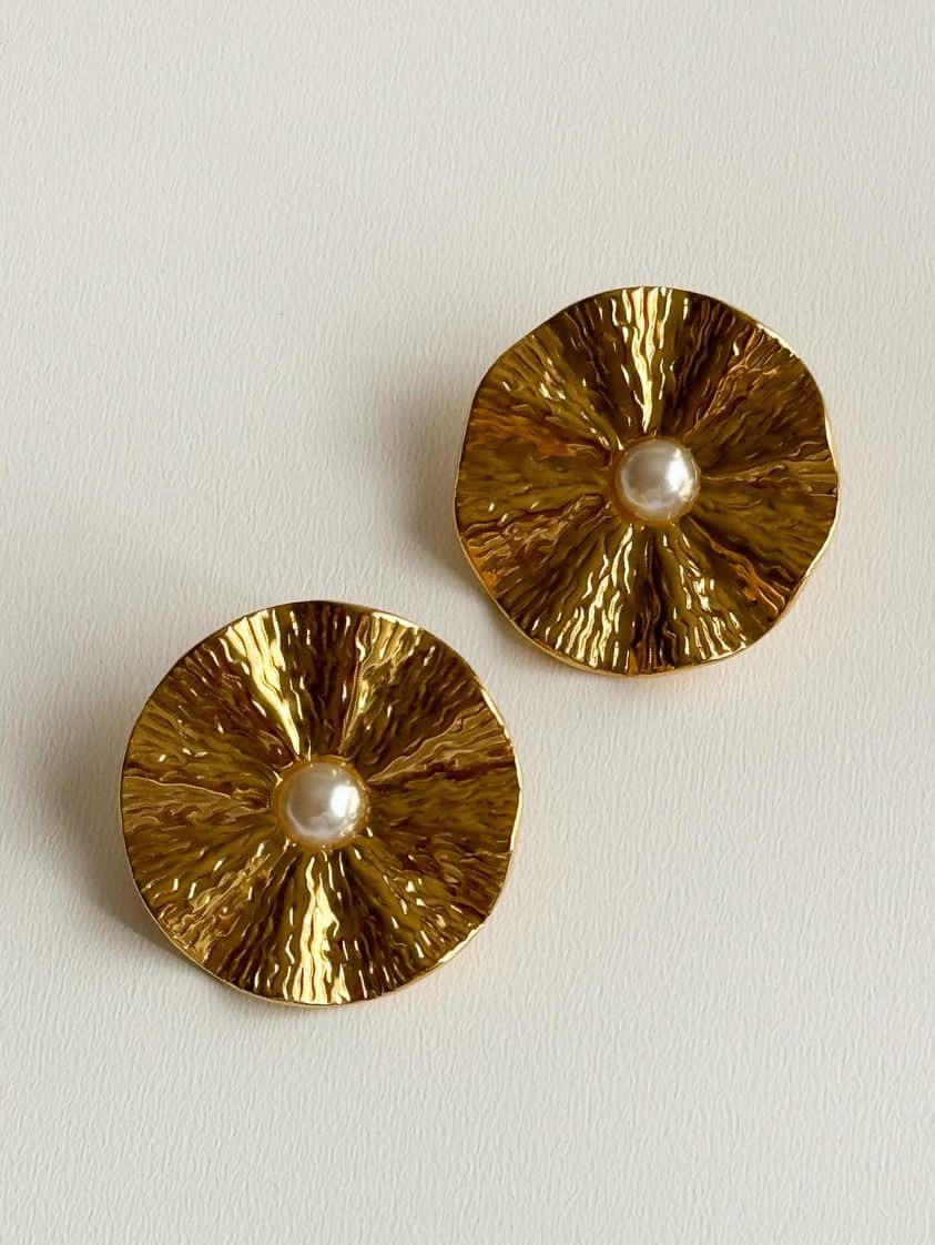 Çelik Gold İncili Vintage Küpe (2.90 Cm)