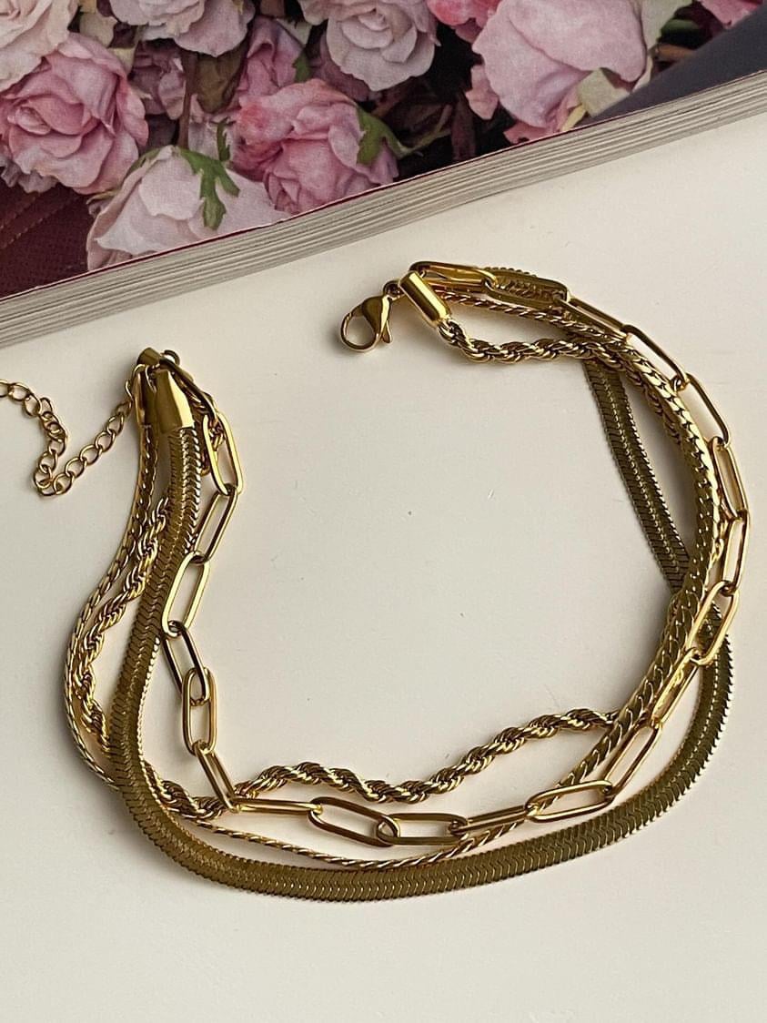 Çelik Gold İtalyan Burgu Halat Dörtlü Birleşik Kombin Halhal (27 Cm)