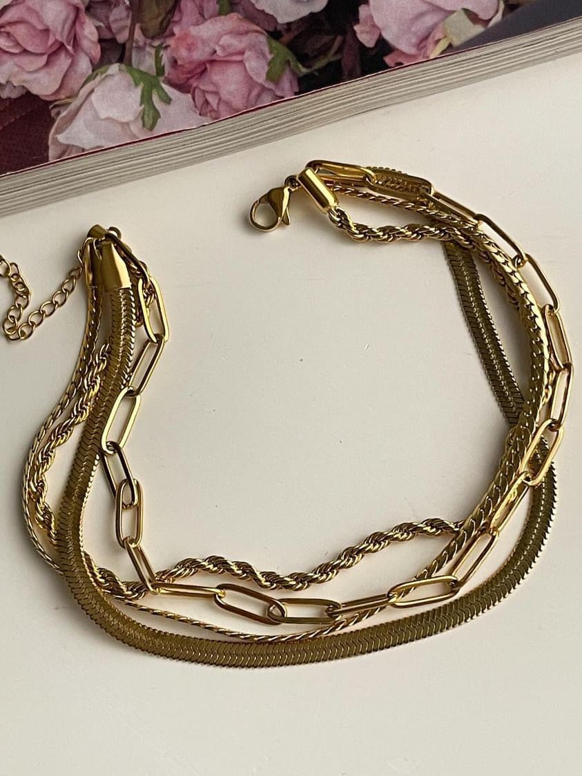 Çelik Gold İtalyan Burgu Halat Dörtlü Birleşik Kombin Halhal (27 Cm)