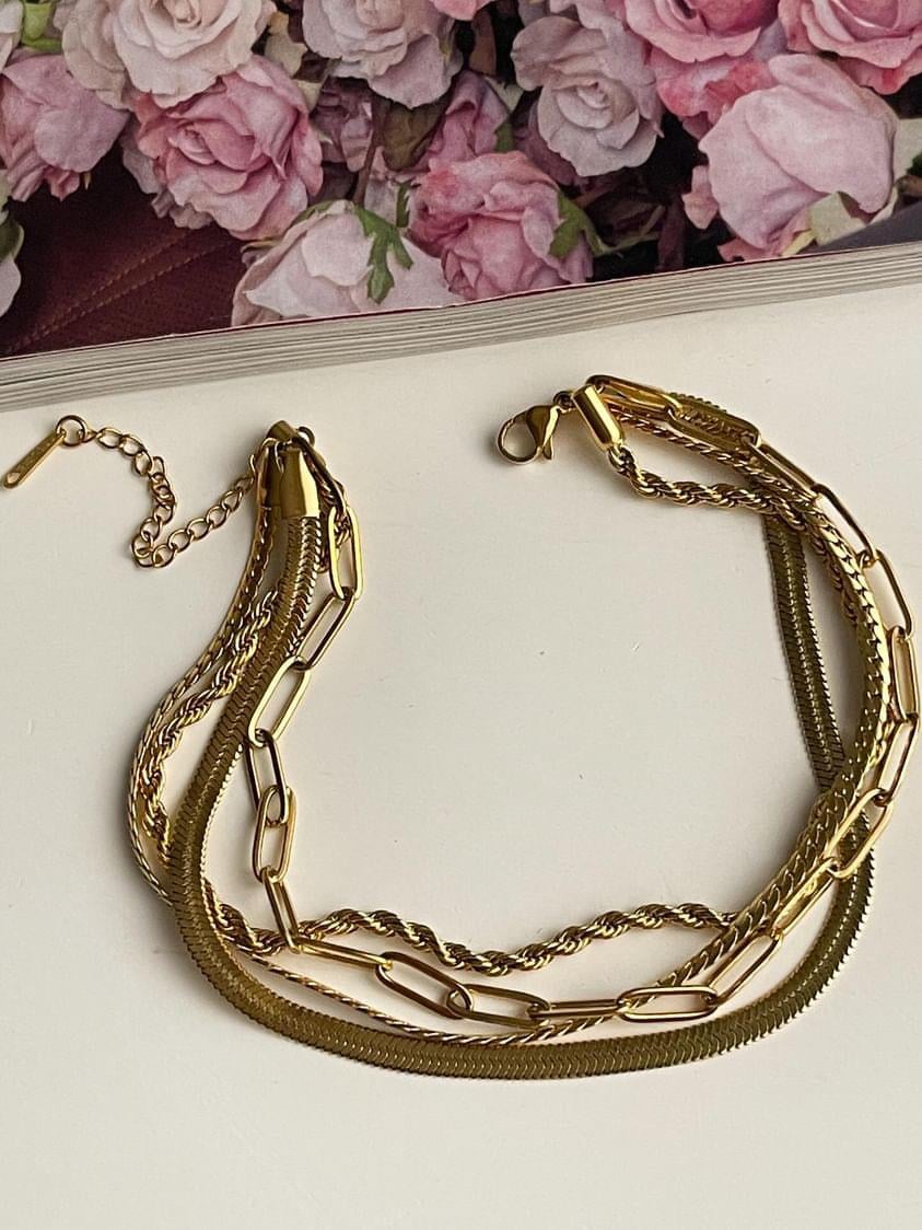 Çelik Gold İtalyan Burgu Halat Dörtlü Birleşik Kombin Halhal (27 Cm)
