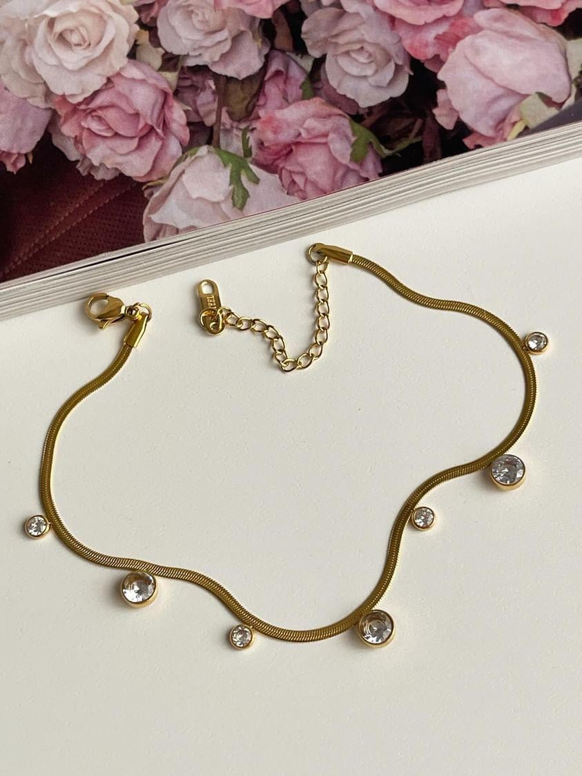Çelik Gold İtalyan Zincir Baget Taşlı Halhal (27 Cm)