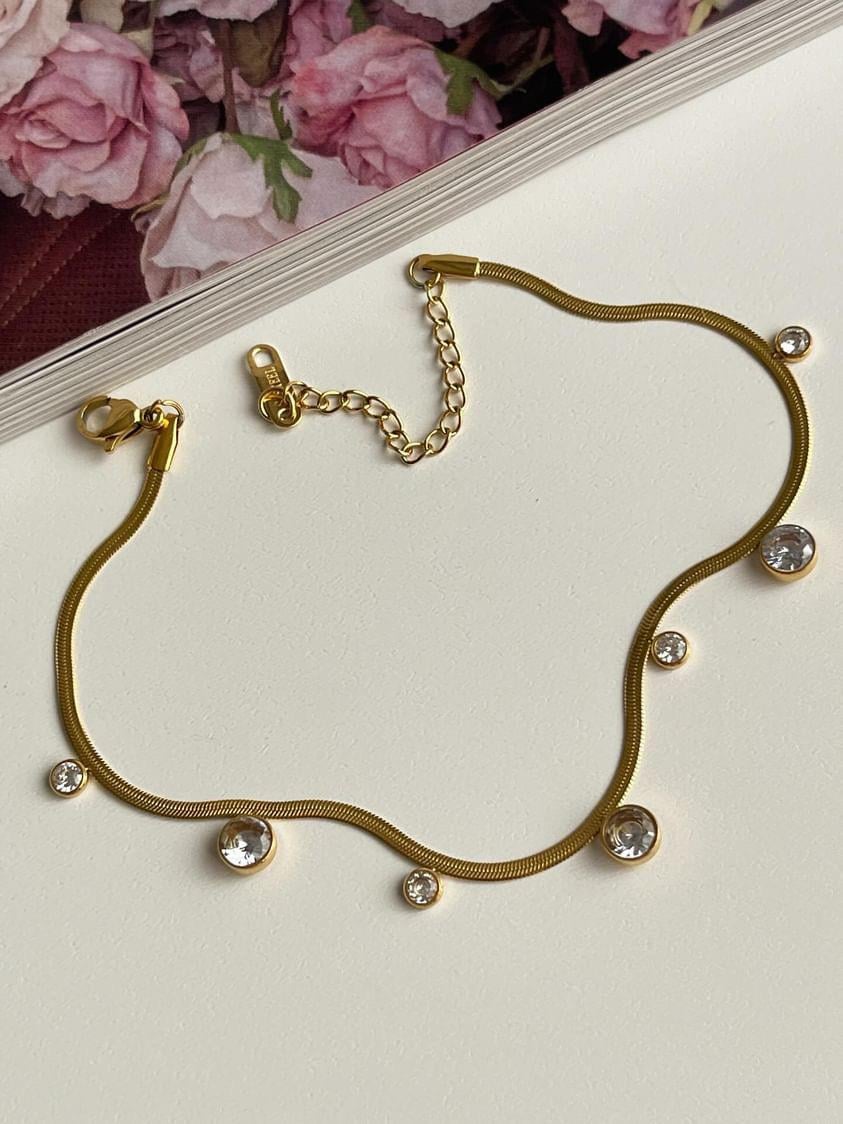 Çelik Gold İtalyan Zincir Baget Taşlı Halhal (27 Cm)