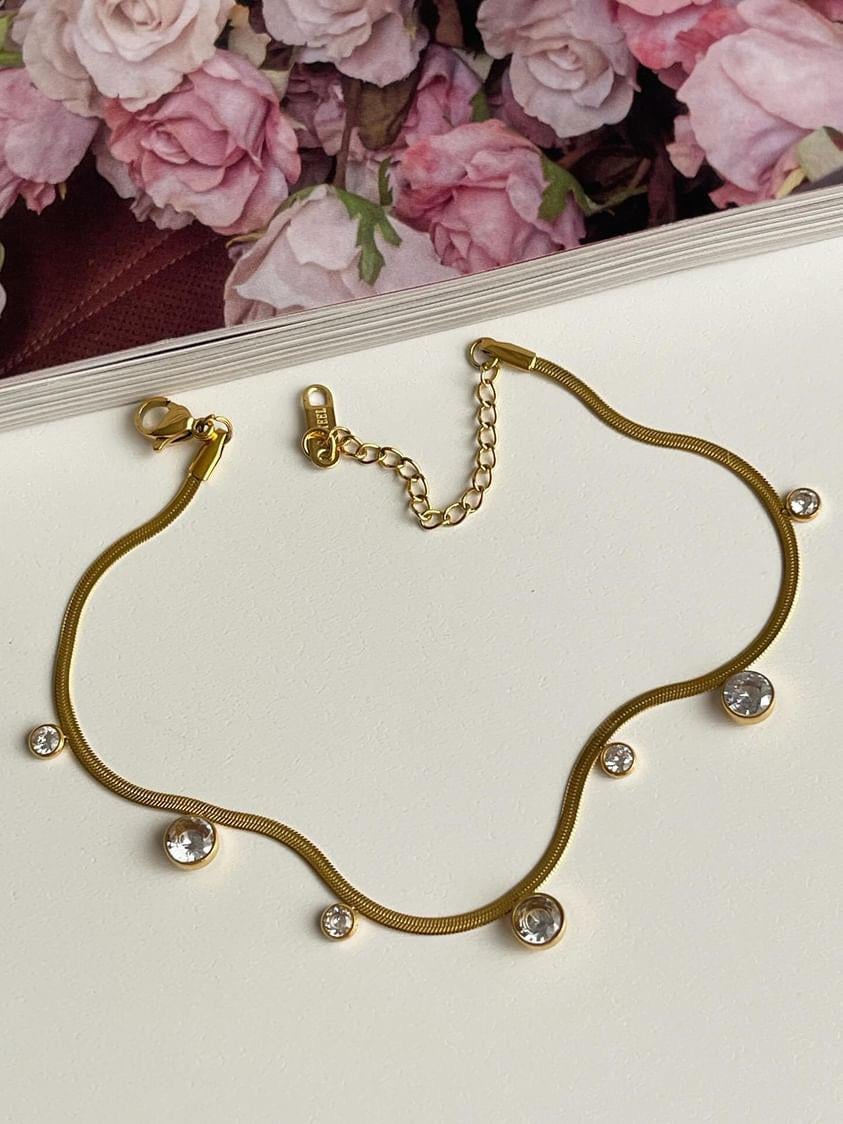 Çelik Gold İtalyan Zincir Baget Taşlı Halhal (27 Cm)