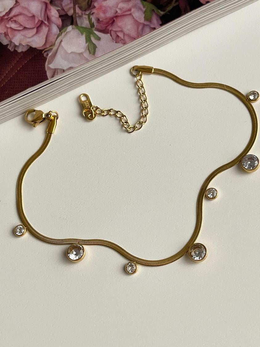 Çelik Gold İtalyan Zincir Baget Taşlı Halhal (27 Cm)