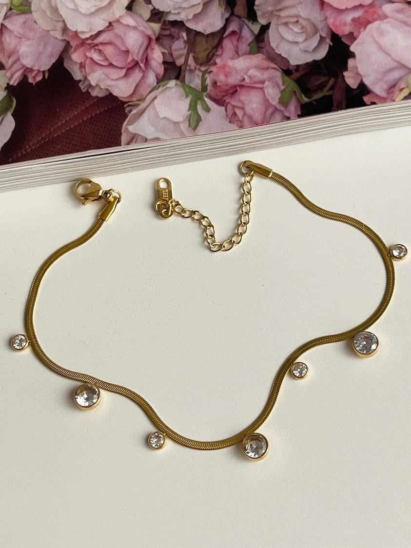 Çelik Gold İtalyan Zincir Baget Taşlı Halhal (27 Cm)