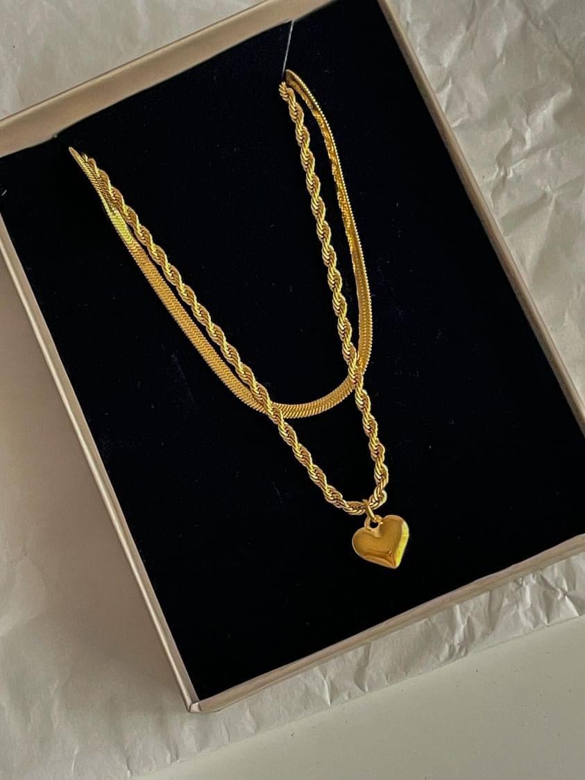 Çelik Gold İtalyan Zincir Kare Topçuklu İkili Birleşik Kombin Kolye (46 Cm)