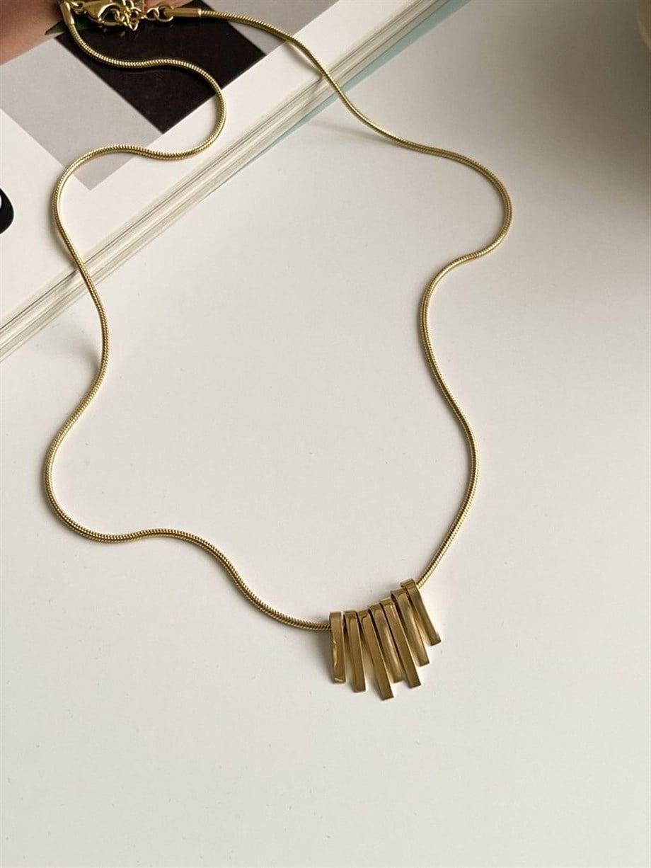 Çelik Gold Kalem İşli Kolye (45 Cm)