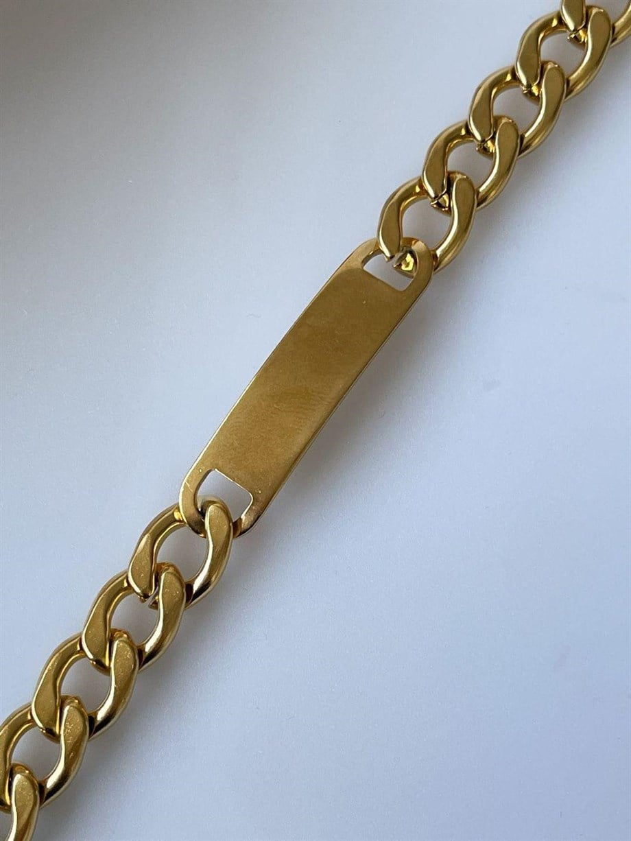Çelik Gold Kalın İsim Yazdırılabilir Künye Bİleklik (21 Cm)