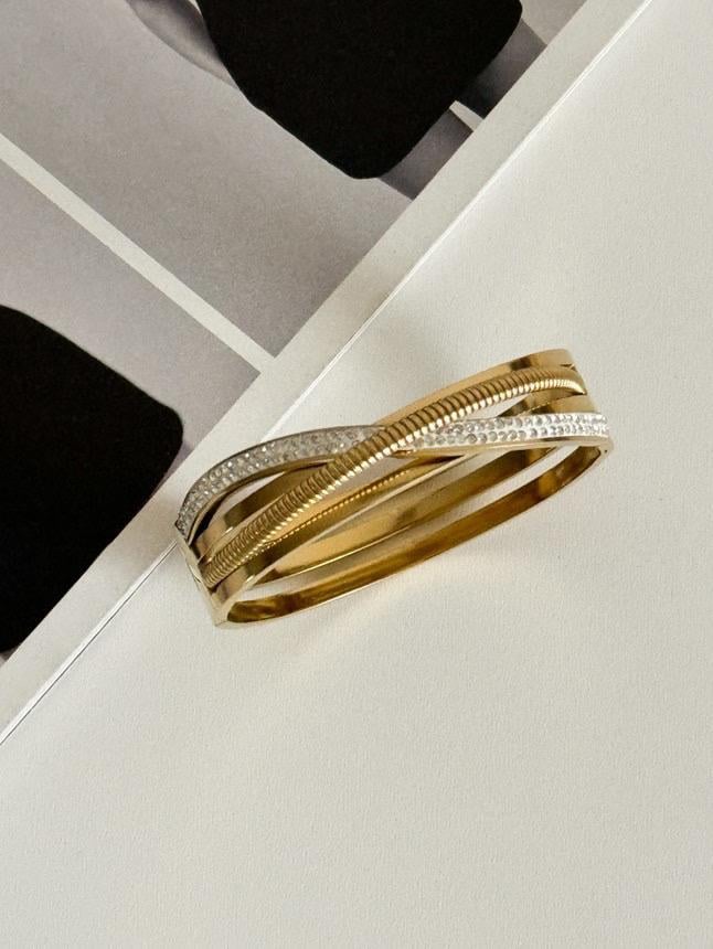 Çelik Gold Kalın Kelepçe Bileklik 