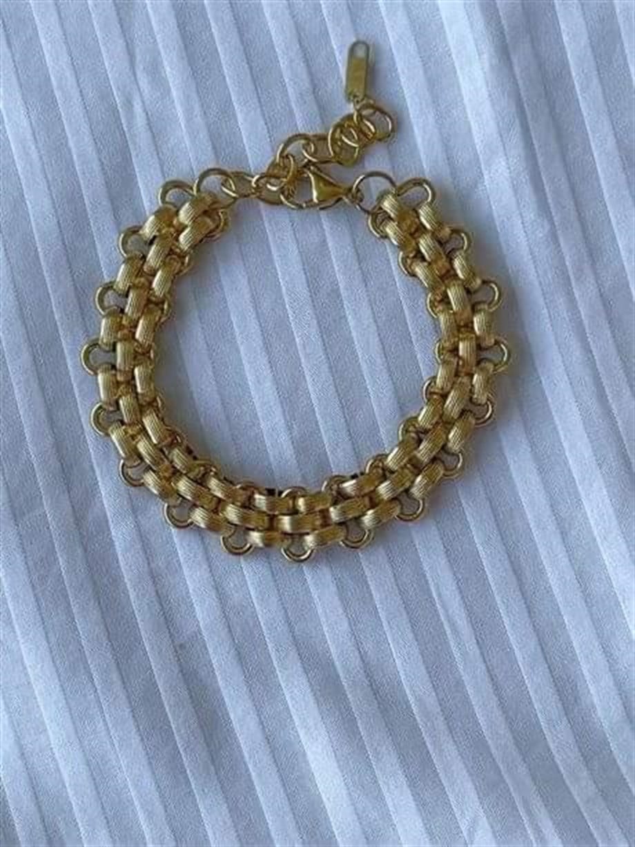 Çelik Gold Kalın Örgü Bileklik (23 Cm)