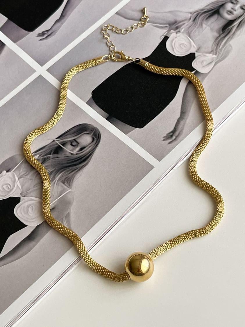 Çelik Gold Kalın Örgü Topçuklu Kolye (51 Cm)