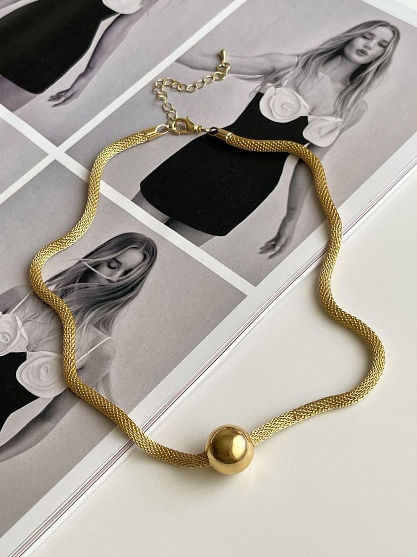 Çelik Gold Kalın Örgü Topçuklu Kolye (51 Cm)