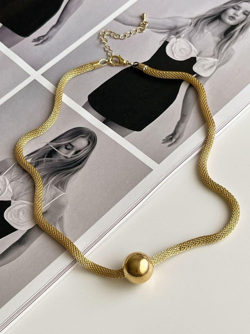 Çelik Gold Kalın Örgü Topçuklu Kolye (51 Cm)