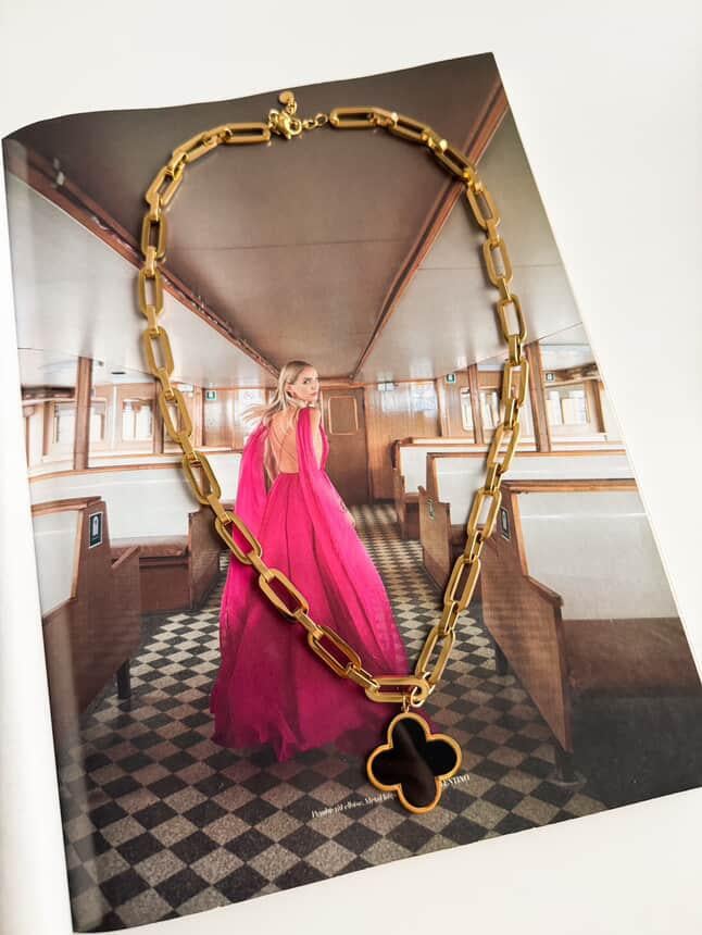 Çelik Gold Kalın Siyah One Cleef Uzun Kolye (61 Cm)