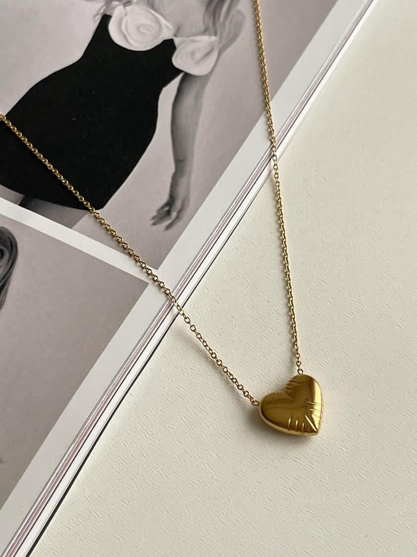 Çelik Gold Kalp Kolye (46 Cm)