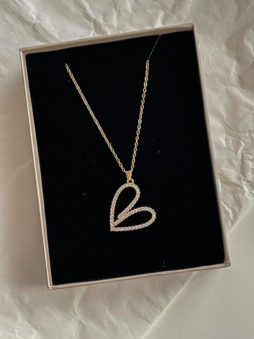 Çelik Gold Kalp Kolye (46 Cm)