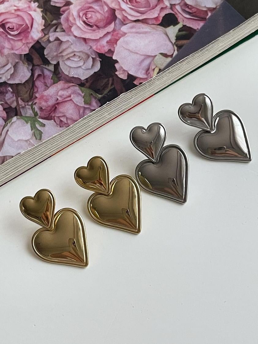 Çelik Gold Kalp Küpe (3 Cm)