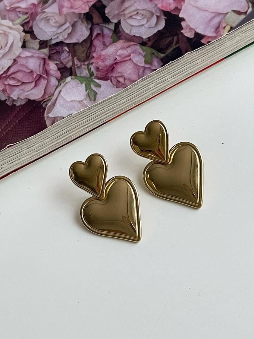 Çelik Gold Kalp Küpe (3 Cm)