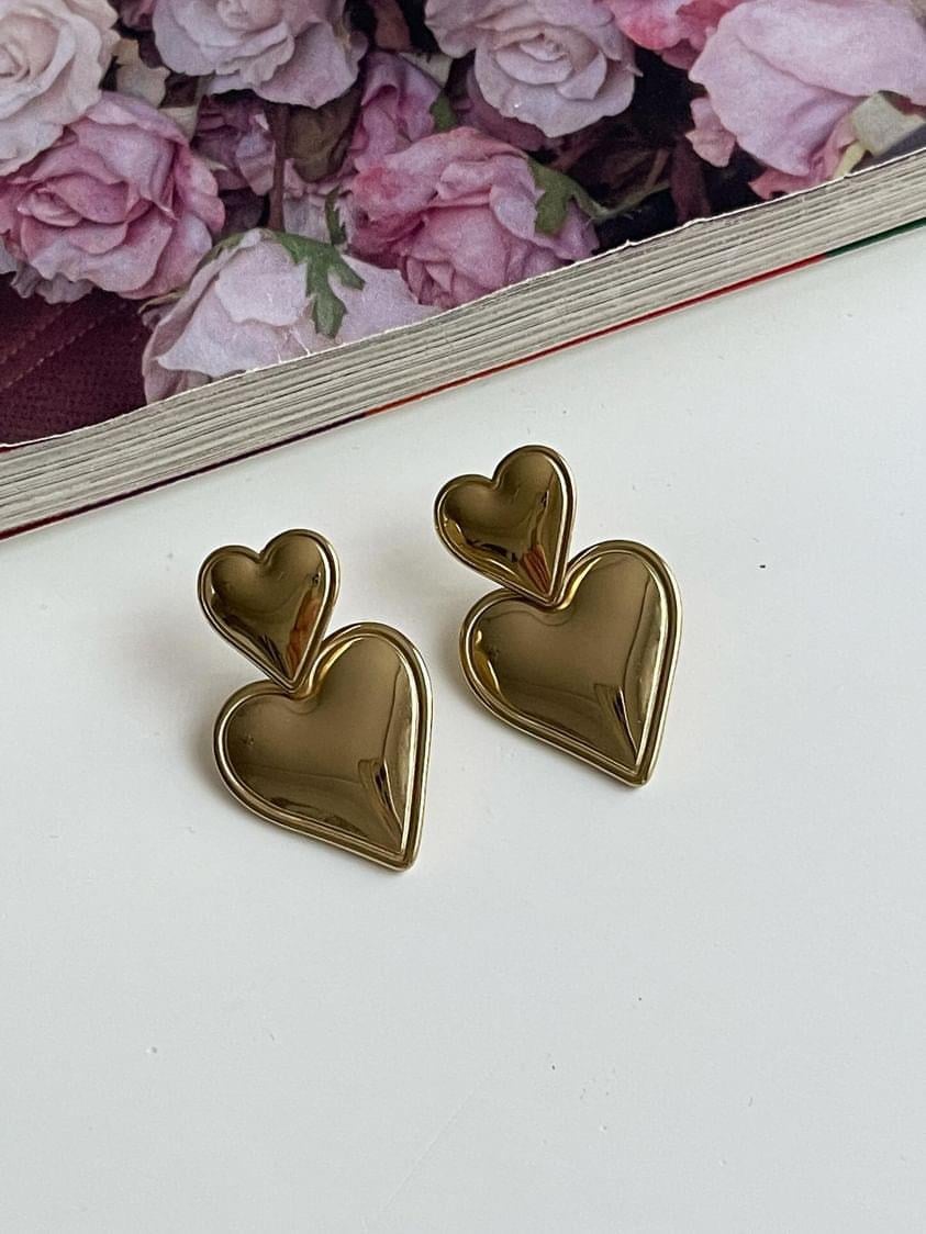 Çelik Gold Kalp Küpe (3 Cm)