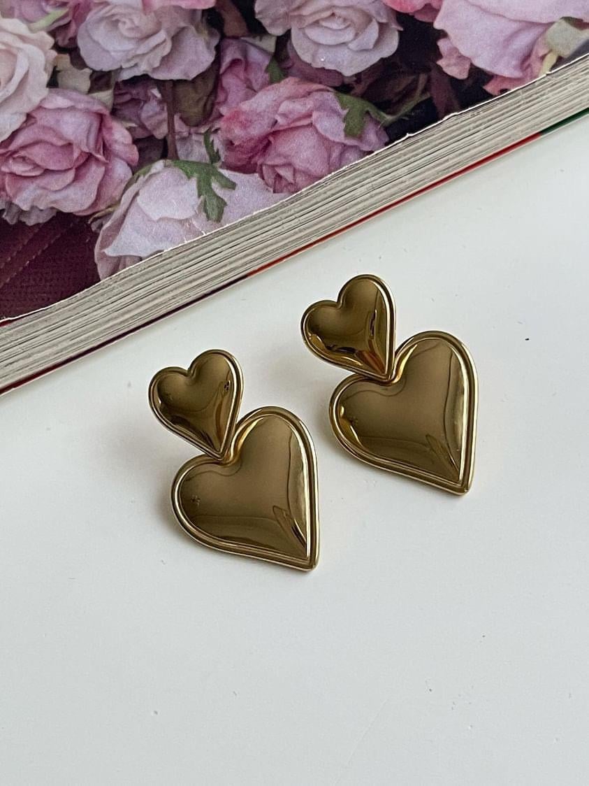 Çelik Gold Kalp Küpe (3 Cm)