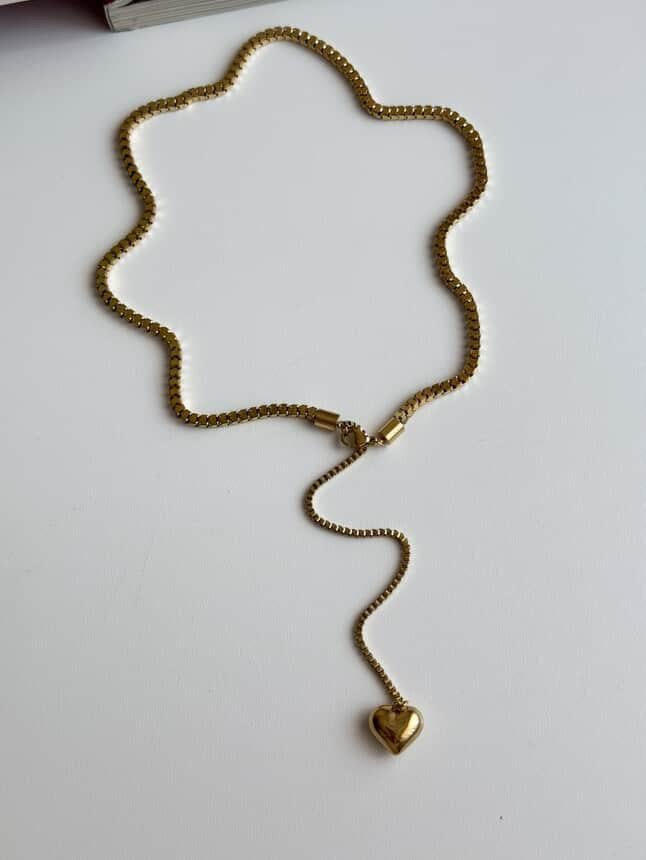 Çelik Gold Kalpli Kolye (40 Cm)